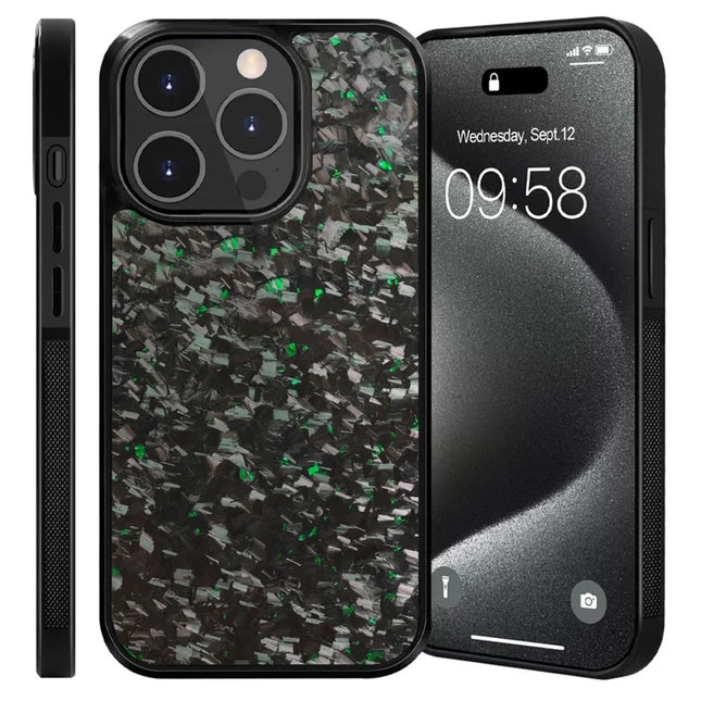 For iPhone 12 Pro Max Magnetic Case Forged Texture Aramid Fiber+TPU Anti-Slip Phone Cover - Green