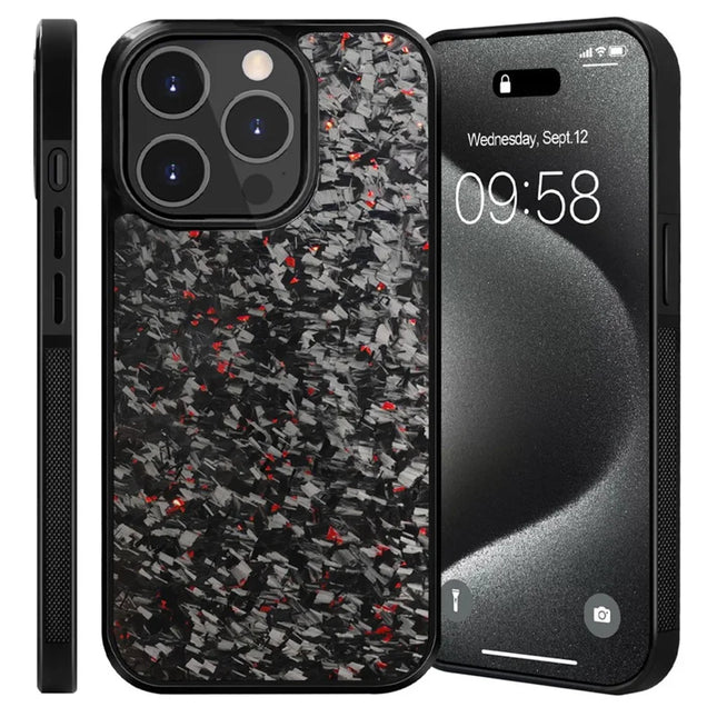 For iPhone 13 Pro Max Magnetic Case Forged Texture Aramid Fiber+TPU Anti-Slip Phone Cover - Red