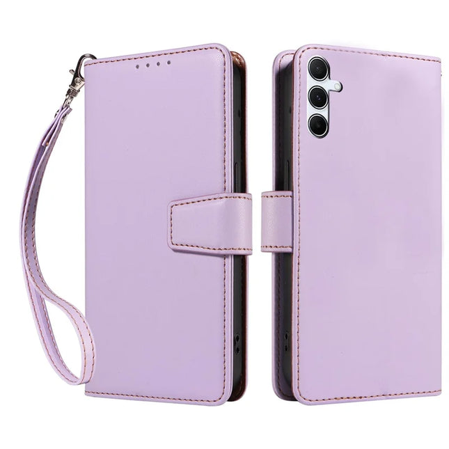 For Samsung Galaxy A35 5G Case RFID Blocking PU Leather Wallet Flip Phone Cover with Wrist Strap - Lavender Purple