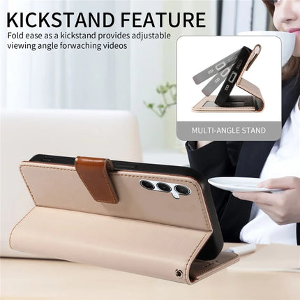 For Samsung Galaxy A55 5G Case RFID Blocking PU Leather Wallet Flip Phone Cover with Wrist Strap