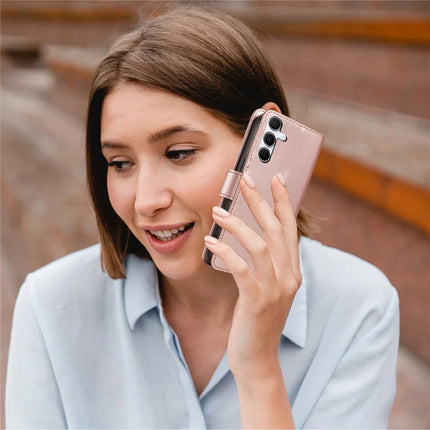 For Samsung Galaxy A55 5G Case RFID Blocking PU Leather Wallet Flip Phone Cover with Wrist Strap