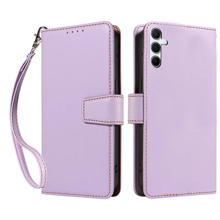 For Samsung Galaxy A55 5G Case RFID Blocking PU Leather Wallet Flip Phone Cover with Wrist Strap - Lavender Purple