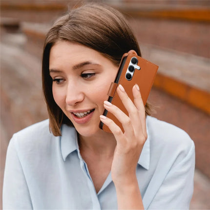 For Samsung Galaxy A55 5G Case RFID Blocking PU Leather Wallet Flip Phone Cover with Wrist Strap