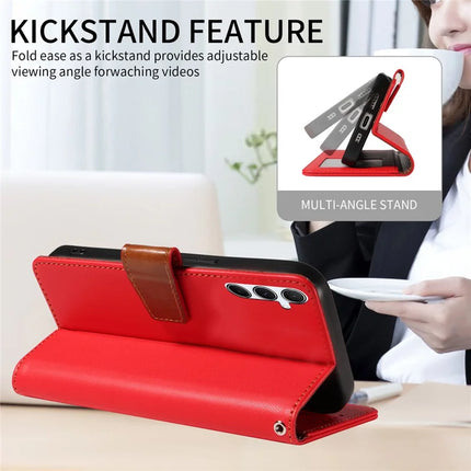 For Samsung Galaxy A55 5G Case RFID Blocking PU Leather Wallet Flip Phone Cover with Wrist Strap