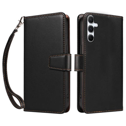 For Samsung Galaxy A55 5G Case RFID Blocking PU Leather Wallet Flip Phone Cover with Wrist Strap - Black