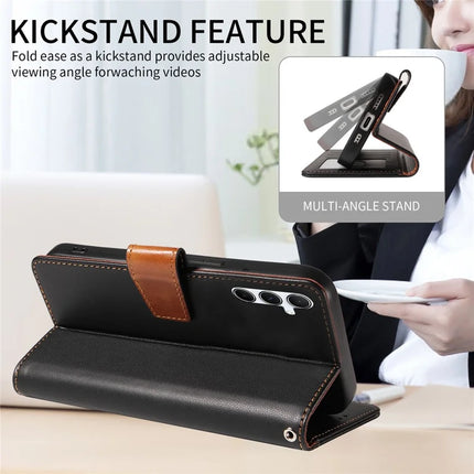 For Samsung Galaxy A55 5G Case RFID Blocking PU Leather Wallet Flip Phone Cover with Wrist Strap