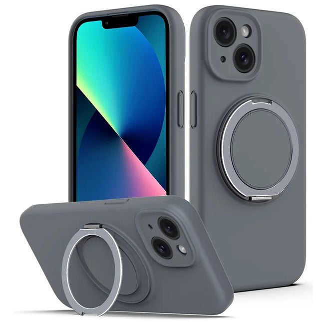 For iPhone 13 Case Compatible with MagSafe Metal Kickstand PC + Silicone Phone Cover - Grey