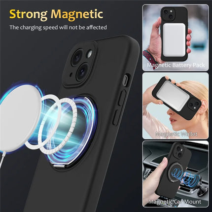 For iPhone 13 Case Compatible with MagSafe Metal Kickstand PC + Silicone Phone Cover