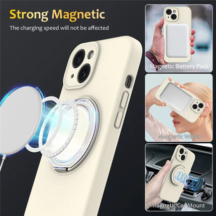 For iPhone 13 Case Compatible with MagSafe Metal Kickstand PC + Silicone Phone Cover