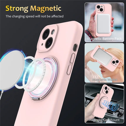 For iPhone 13 Case Compatible with MagSafe Metal Kickstand PC + Silicone Phone Cover