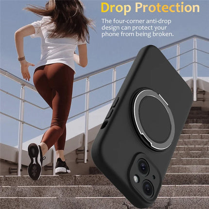 For iPhone 14 Case Compatible with MagSafe Rotating Metal Kickstand PC + Silicone Phone Cover
