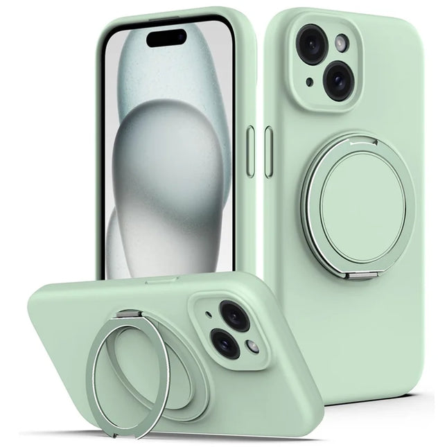 For iPhone 14 Case Compatible with MagSafe Rotating Metal Kickstand PC + Silicone Phone Cover - Light Green