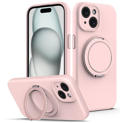 For iPhone 14 Case Compatible with MagSafe Rotating Metal Kickstand PC + Silicone Phone Cover - Pink