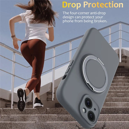 For iPhone 14 Case Compatible with MagSafe Rotating Metal Kickstand PC + Silicone Phone Cover