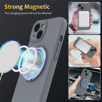 For iPhone 14 Case Compatible with MagSafe Rotating Metal Kickstand PC + Silicone Phone Cover
