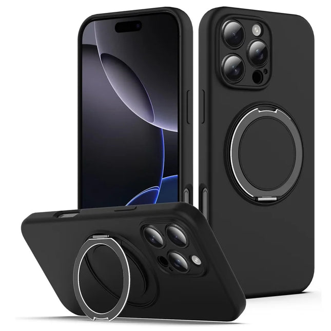 For iPhone 15 Pro Max Case Compatible with MagSafe Metal Kickstand PC + Silicone Phone Cover - Black