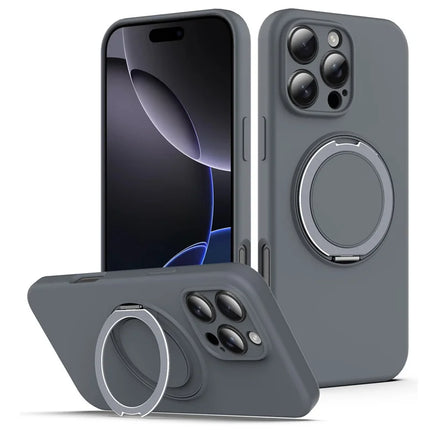 For iPhone 15 Pro Max Case Compatible with MagSafe Metal Kickstand PC + Silicone Phone Cover - Grey