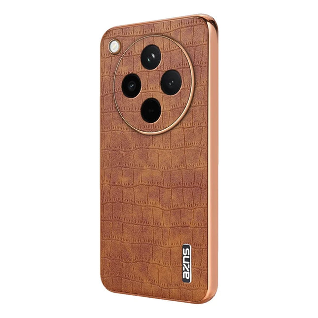 AZNS For Oppo Find X8 5G Case Electroplating Crocodile Texture PU+TPU Phone Cover - Brown