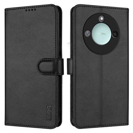 AZNS For Honor X60 5G Case PU Leather Wallet Phone Cover - Black