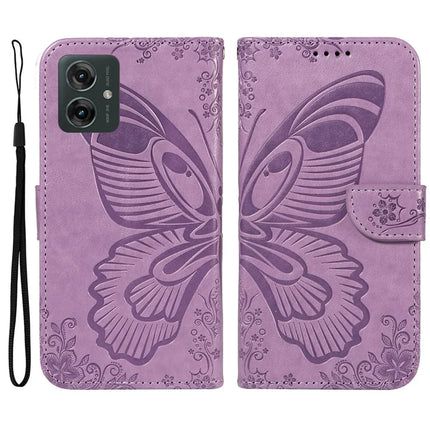 For Motorola Moto G55 5G Case Butterfly Pattern Leather Wallet Flip Phone Cover - Light Purple