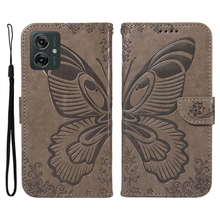 For Motorola Moto G55 5G Case Butterfly Pattern Leather Wallet Flip Phone Cover - Grey