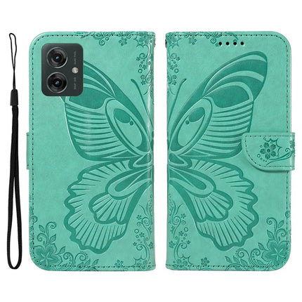 For Motorola Moto G55 5G Case Butterfly Pattern Leather Wallet Flip Phone Cover - Green