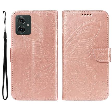 For Motorola Moto G55 5G Case Butterfly Pattern Leather Wallet Flip Phone Cover - Rose Gold