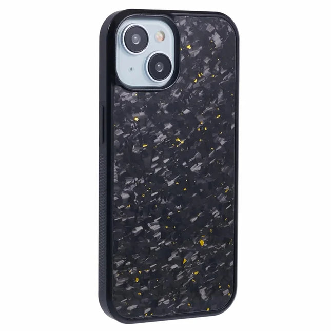 For iPhone 13 Magnetic Case Forged Texture Aramid Fiber+TPU Anti-Slip Phone Cover - Gold