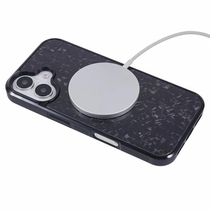 For iPhone 16 Plus Magnetic Case Forged Texture Aramid Fiber+TPU Anti-Slip Phone Cover