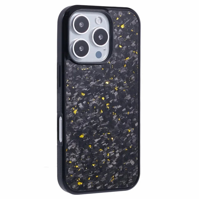 For iPhone 16 Pro Max Magnetic Case Forged Texture Aramid Fiber+TPU Anti-Slip Phone Cover - Gold