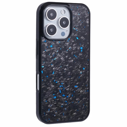 For iPhone 16 Pro Max Magnetic Case Forged Texture Aramid Fiber+TPU Anti-Slip Phone Cover - Blue