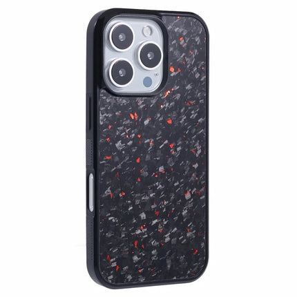 For iPhone 16 Pro Max Magnetic Case Forged Texture Aramid Fiber+TPU Anti-Slip Phone Cover - Red