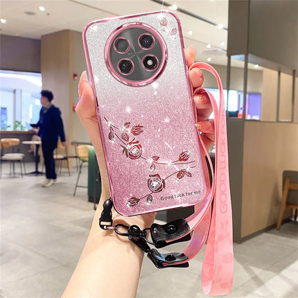 KADEM For Honor X60 Pro 5G Case Flower Pattern TPU Gradient Phone Cover with Lanyards - Rose Gold