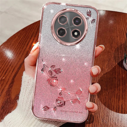 KADEM For Honor X60 Pro 5G Case Flower Pattern TPU Gradient Phone Cover with Lanyards