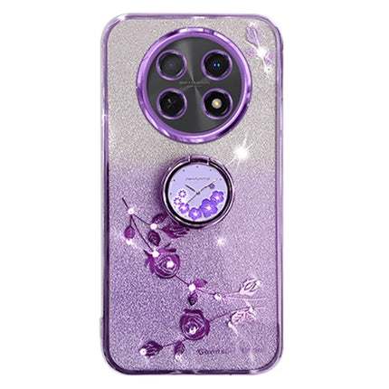 KADEM For Honor X60 Pro 5G Case Ring Kickstand TPU Flowers Phone Cover Gradient Glitter - Purple