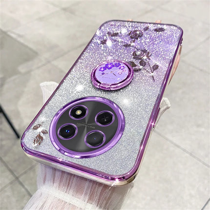 KADEM For Honor X60 Pro 5G Case Ring Kickstand TPU Flowers Phone Cover Gradient Glitter