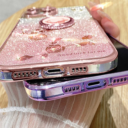 KADEM For Honor X60 Pro 5G Case Ring Kickstand TPU Flowers Phone Cover Gradient Glitter
