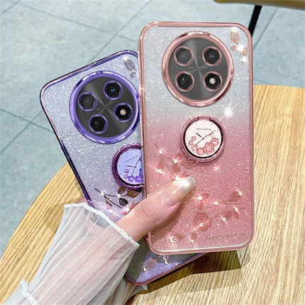 KADEM For Honor X60 Pro 5G Case Ring Kickstand TPU Flowers Phone Cover Gradient Glitter