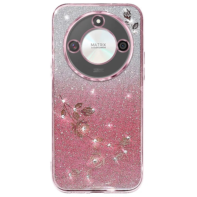 KADEM For Honor X60 5G Case Flower TPU Flexible Gradient Phone Cover - Rose Gold