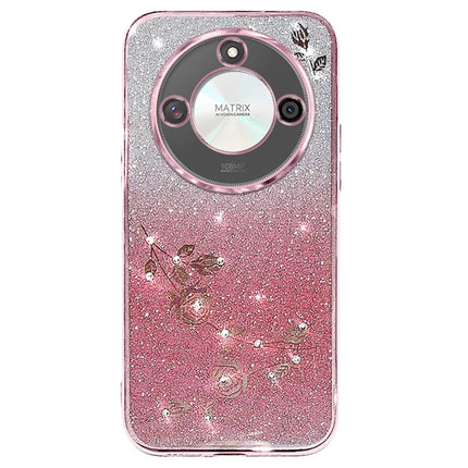 KADEM For Honor X60 5G Case Flower Pattern TPU Gradient Phone Cover with Lanyards