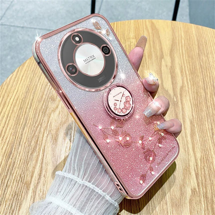 KADEM For Honor X60 5G Case Ring Kickstand TPU Flowers Phone Cover Gradient Glitter