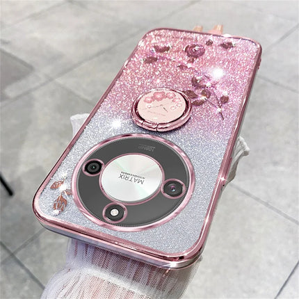 KADEM For Honor X60 5G Case Ring Kickstand TPU Flowers Phone Cover Gradient Glitter