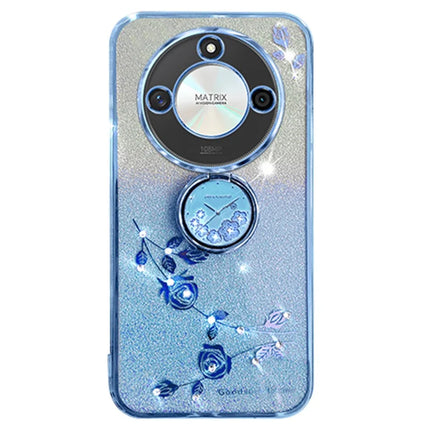 KADEM For Honor X60 5G Case Ring Kickstand TPU Flowers Phone Cover Gradient Glitter - Blue