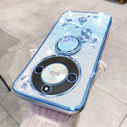 KADEM For Honor X60 5G Case Ring Kickstand TPU Flowers Phone Cover Gradient Glitter