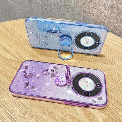 KADEM For Honor X60 5G Case Ring Kickstand TPU Flowers Phone Cover Gradient Glitter