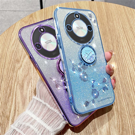 KADEM For Honor X60 5G Case Ring Kickstand TPU Flowers Phone Cover Gradient Glitter