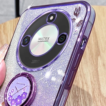 KADEM For Honor X60 5G Case Ring Kickstand TPU Flowers Phone Cover Gradient Glitter