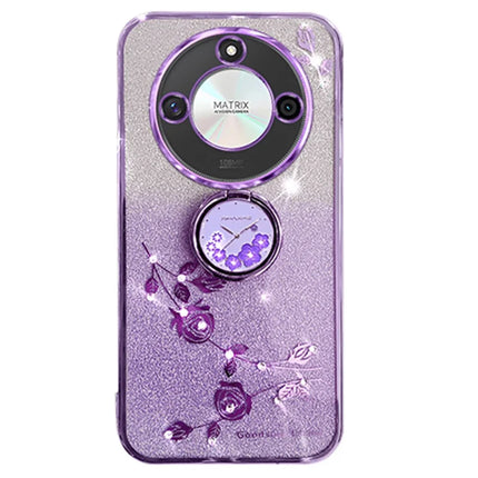 KADEM For Honor X60 5G Case Ring Kickstand TPU Flowers Phone Cover Gradient Glitter - Purple