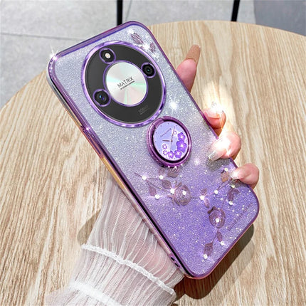 KADEM For Honor X60 5G Case Ring Kickstand TPU Flowers Phone Cover Gradient Glitter