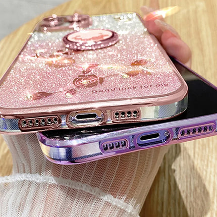 KADEM For Honor X60 5G Case Ring Kickstand TPU Flowers Phone Cover Gradient Glitter